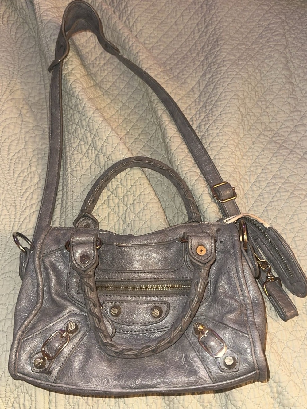 Womens Designer Gray Leather Satchel Handbag - Braided Handles